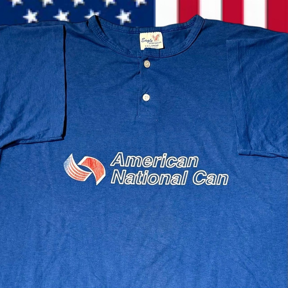 VINTAGE 80s BASEBALL JERSEY AMERICAN NATIONAL CAN COACH TEE XXL